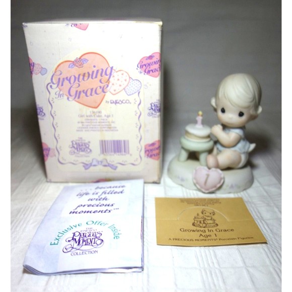 Precious Moments Growing in Grace Age 1 Blonde Girl with Cake 1994 - 136190 - Picture 1 of 12